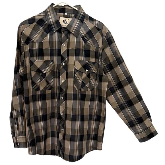 Coevals Club Shirt Mens Size M Blue Plaid Western Long Sleeve Pearl Snaps Collar - Picture 1 of 10